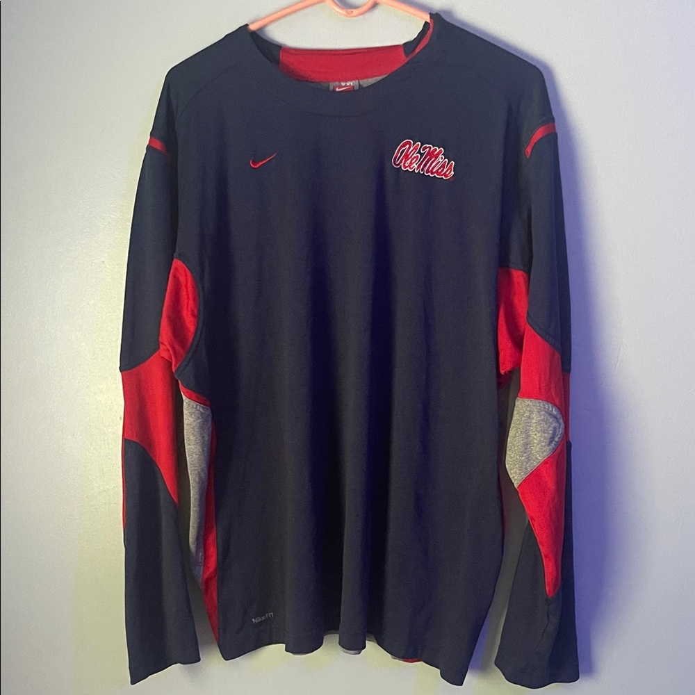 Men's Navy and Red Long Sleeve Shirt